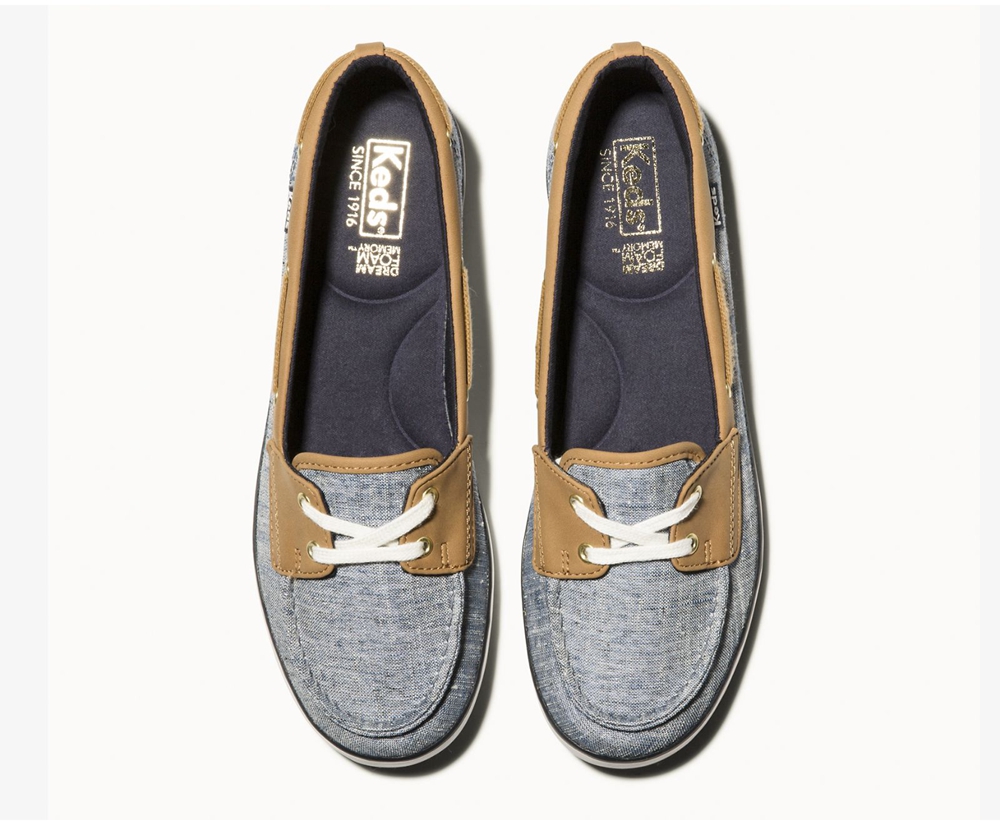 Womens Keds Slip Ons - Charter Airy Chambray - Navy - 2461-TOPSC